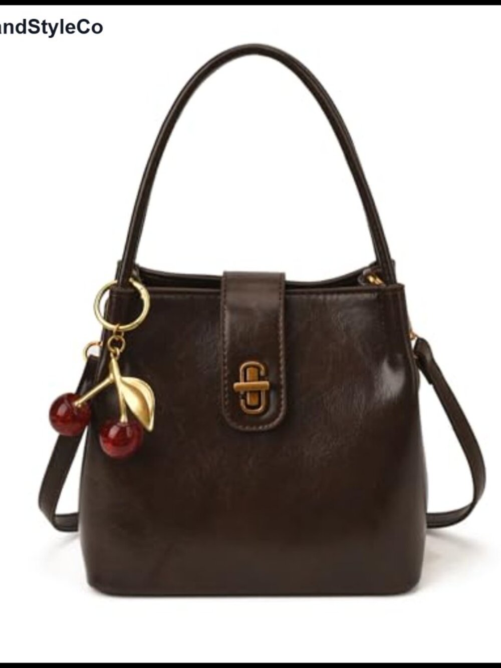 Vegan Leather Small Bucket Crossbody Purse Adjustable Detachable Strap